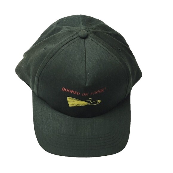 Green Hooked on Fishing Hat Cap Fly Fishing Strapback - Picture 5 of 9